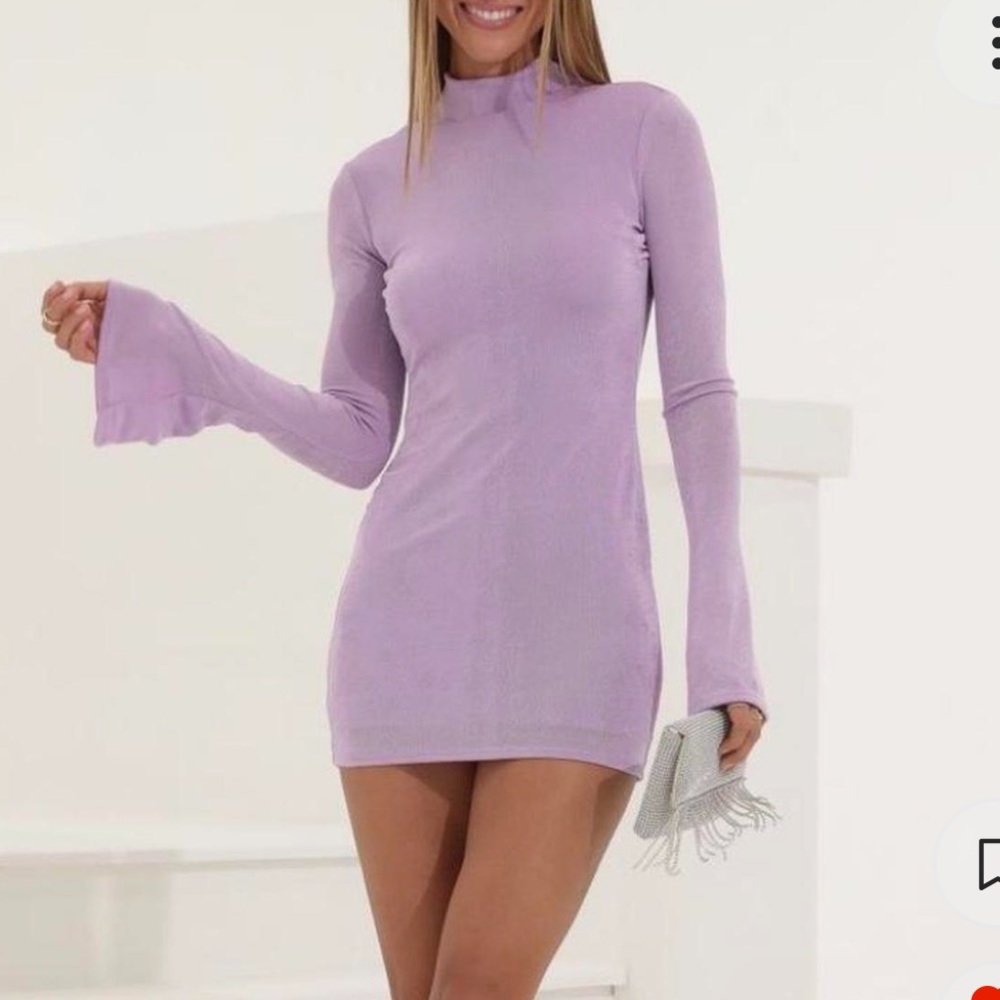Lucy in the Sky Trixie Slinky Long Sleeve Mock Neck Dress Purple